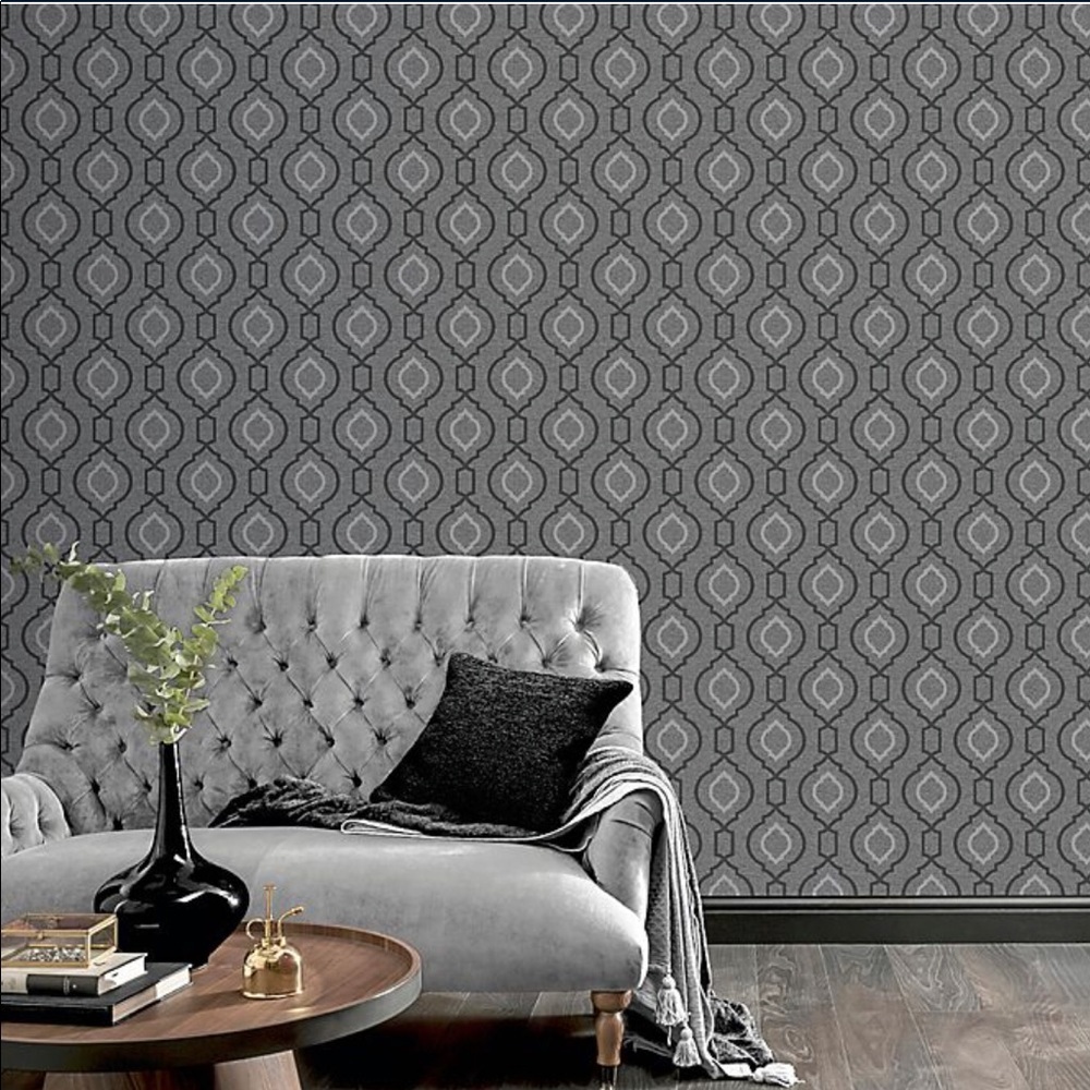 Arthouse Calico TrellisTextured Wallpaper Gunmetal